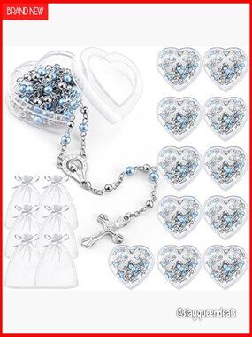Catholic Rosary Necklace with Crucifix Prayer Glass Beads First Communion Favor